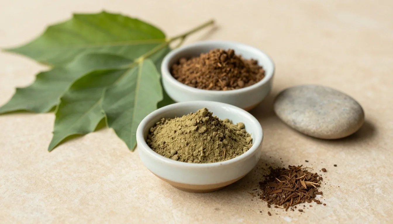 Natural supplement ingredients on a warm studio surface