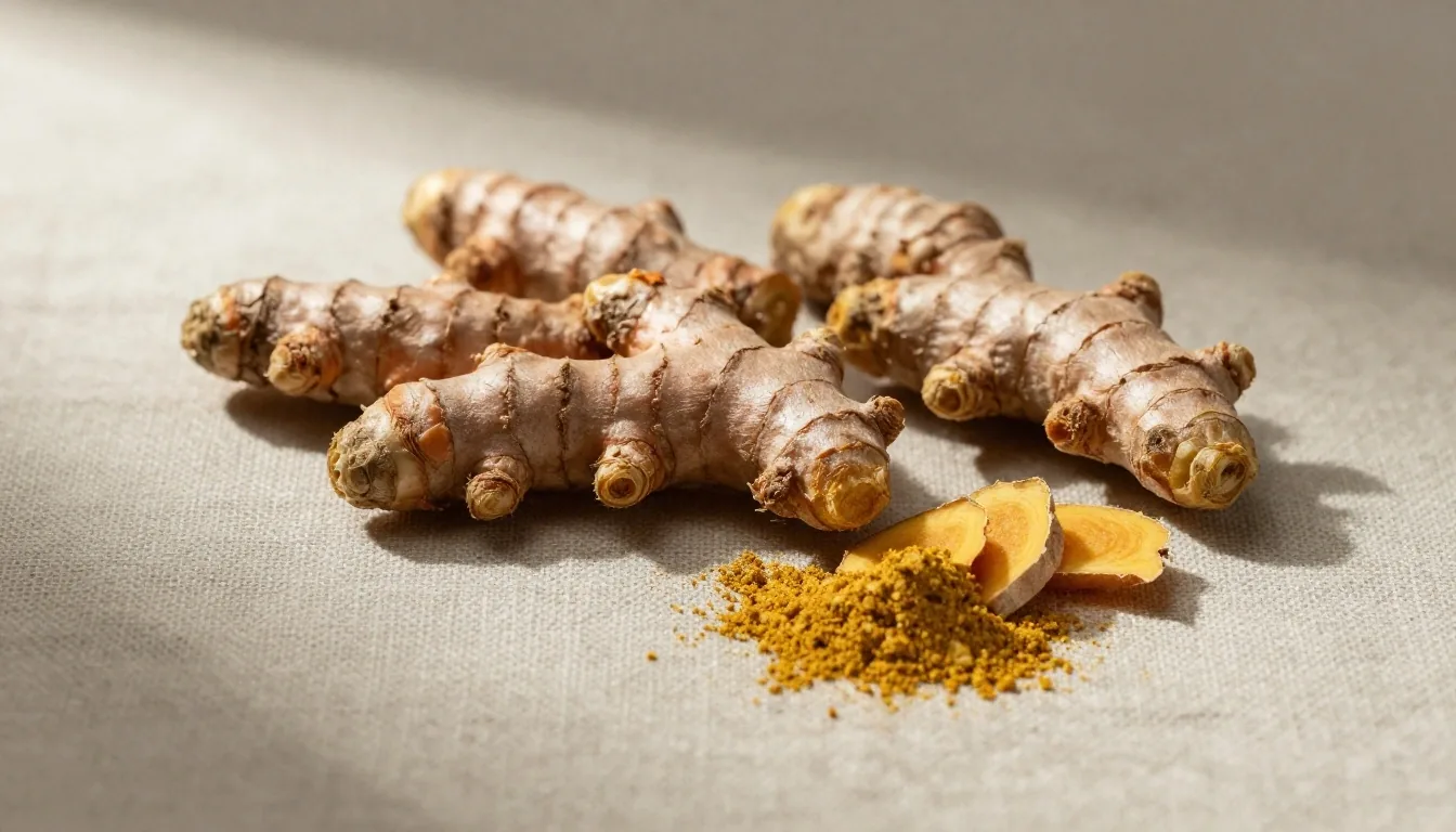 Dried botanical ingredients on warm linen surface