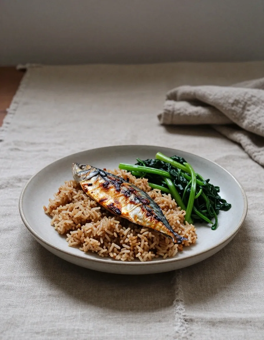 Balanced meal plate on neutral surface