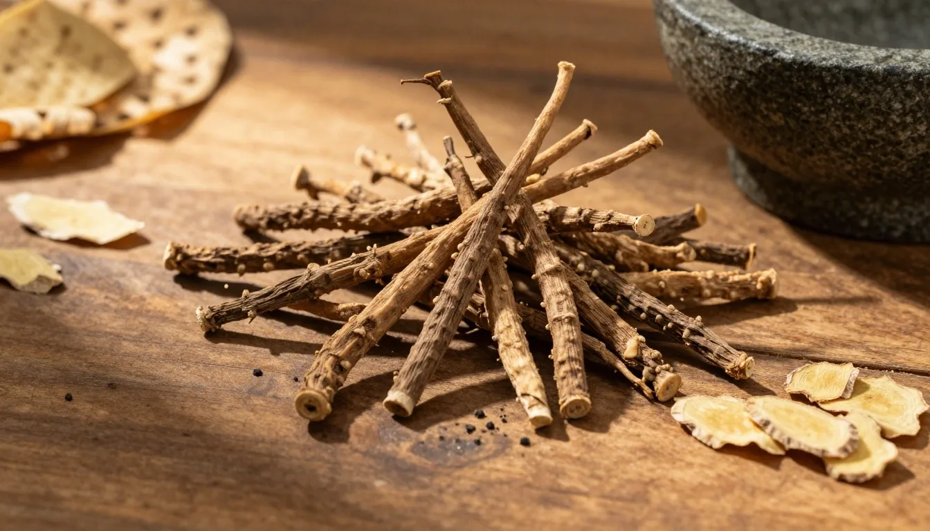 Natural botanical ingredients on warm linen